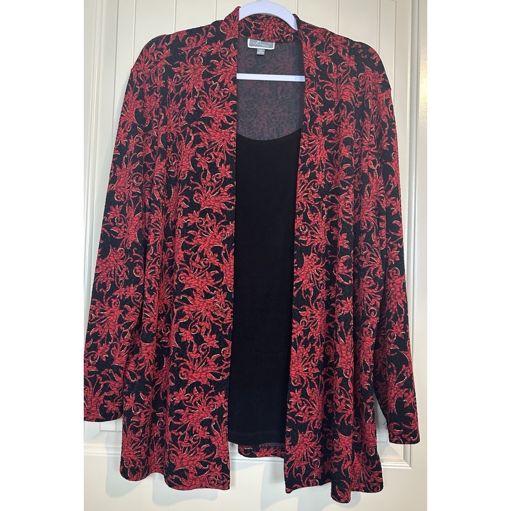 JM Collection Top 3X Red knit Textured Layered Look shirt cardigan‎ jacket GUC